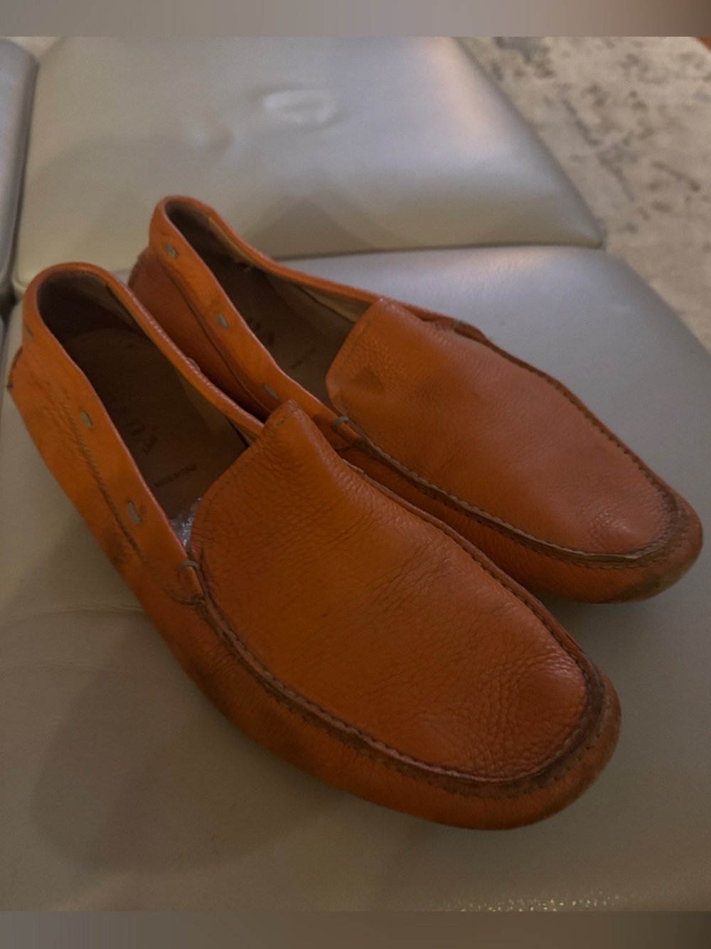 Prada Orange Leather Slip-On Loafers